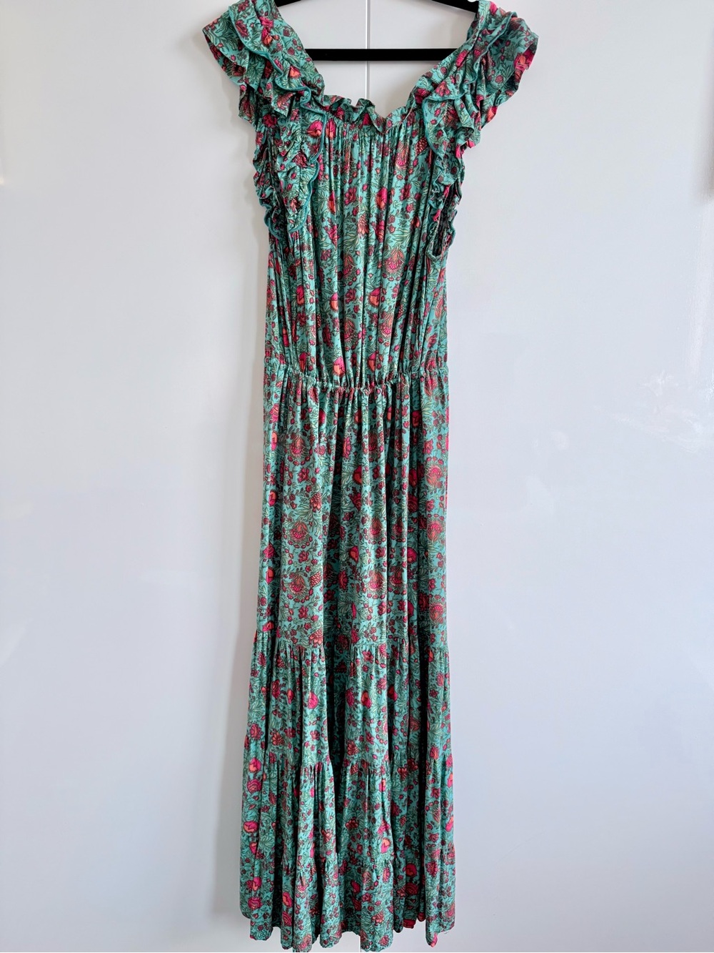Natural Life Havana Nights Tiered Maxi Dress Turquoise Floral XS - Picture 3 of 7